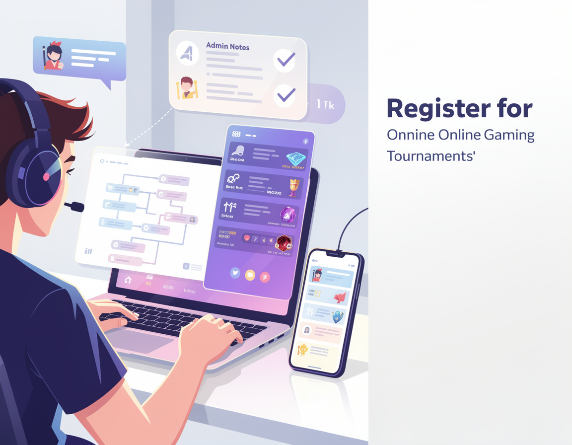 Ilustrasi cara daftar turnamen game online boa88 untuk turnamen game online boa88 dengan bracket, room match, dan catatan admin